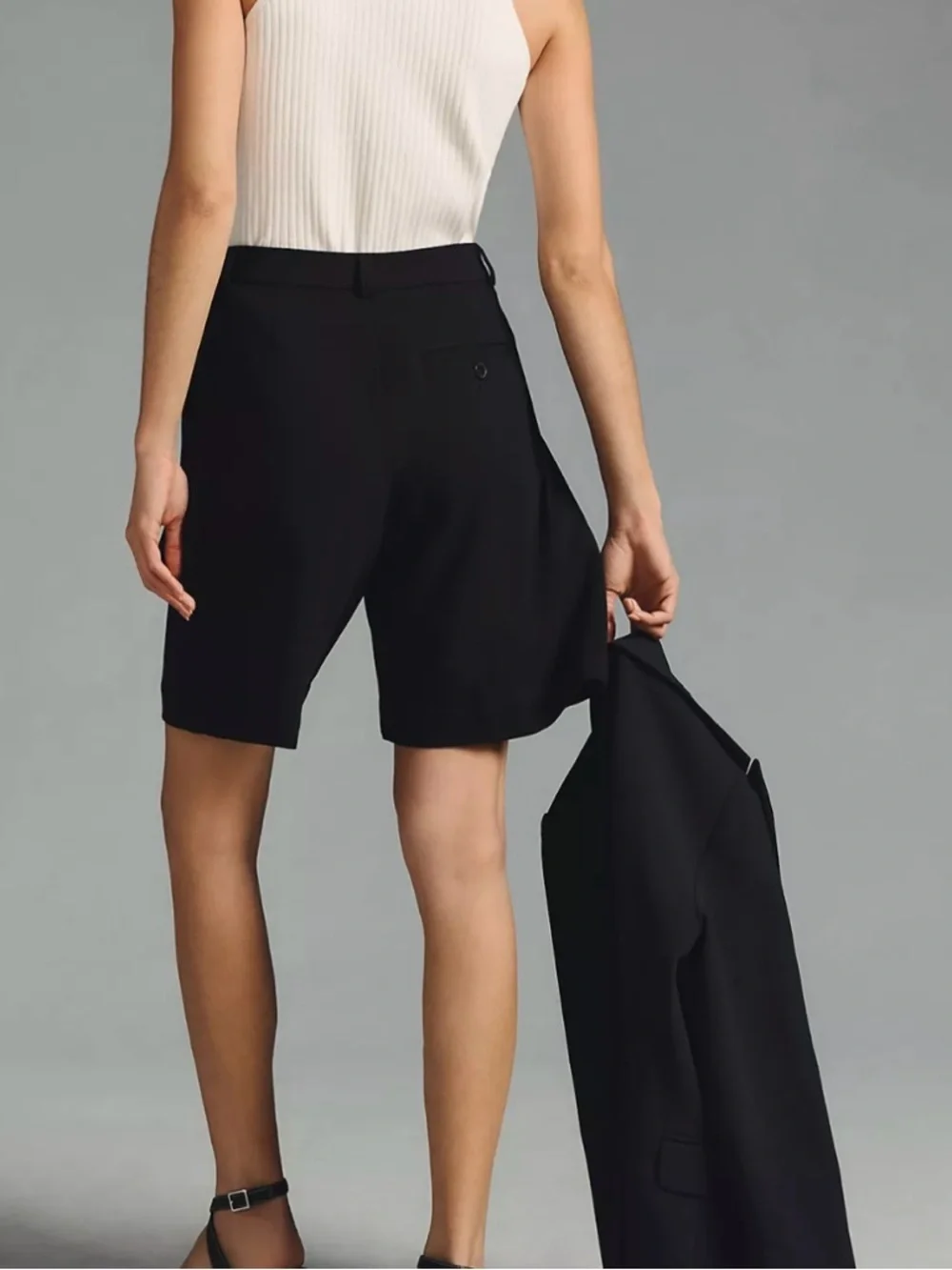 Anthropologie Maeve Black High-Waist Pleated Bermuda Shorts Size 12
